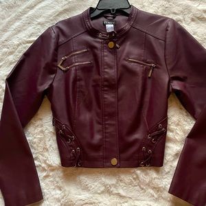 Wine Red PU leather jacket